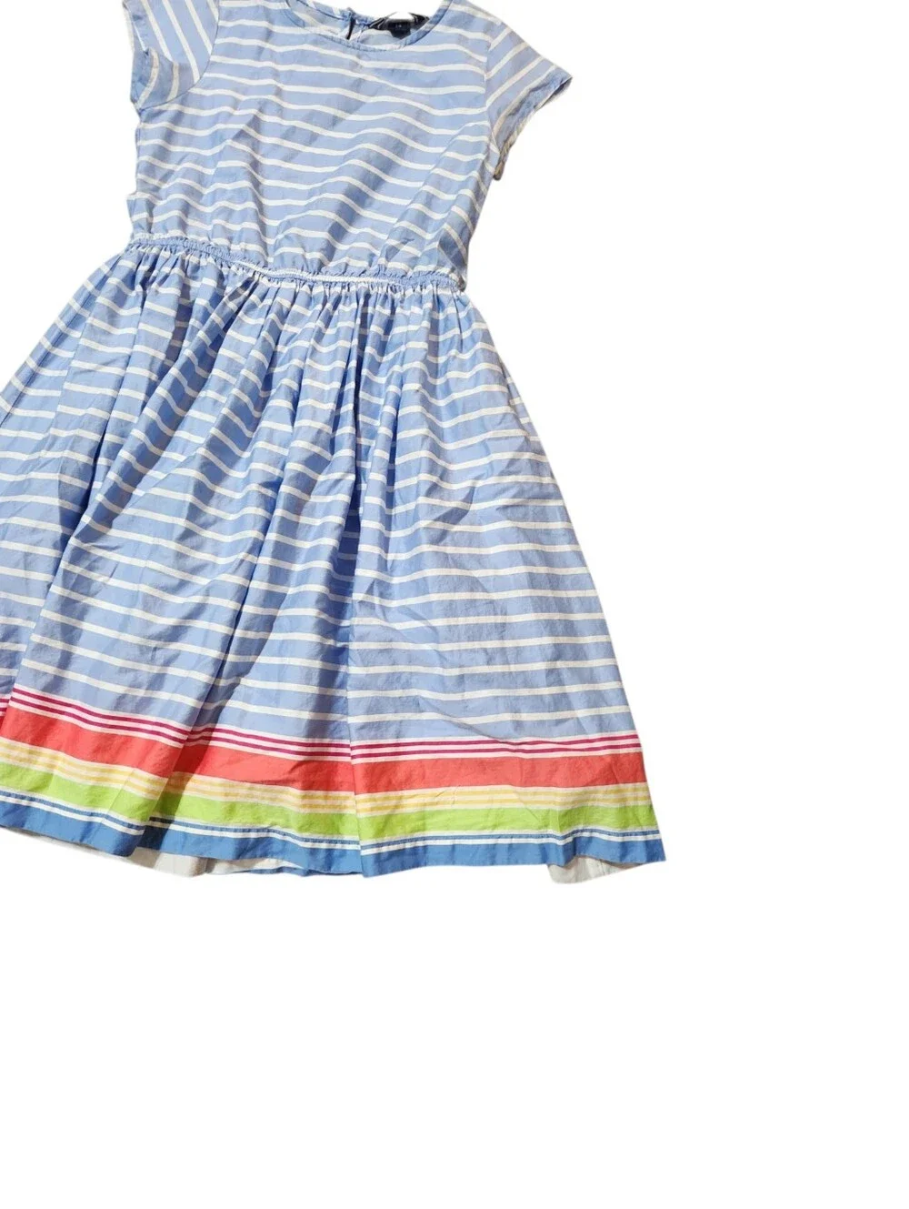 Lands' End Dress Girls Size 14 Blue White Stripe Short Sleeve Midi